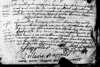 Mariage à Aubigny le 24 novembre 1716 de Pierre Georges BACQUA et Marie Louise FRAPPIER