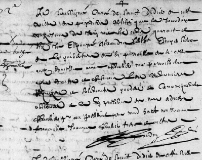 Acte de mariage le 11 juin 1646 à Poitiers (St-Didier) entre Alexandre Brethé et Anne Chevalier